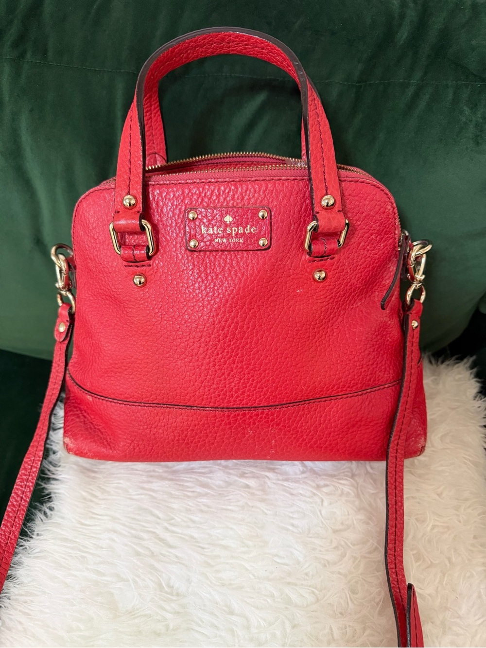 kate spade Red Pebbled Leather Satchel with Gold Hardware
